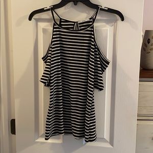 Black/white strip cold shoulder top. Size M